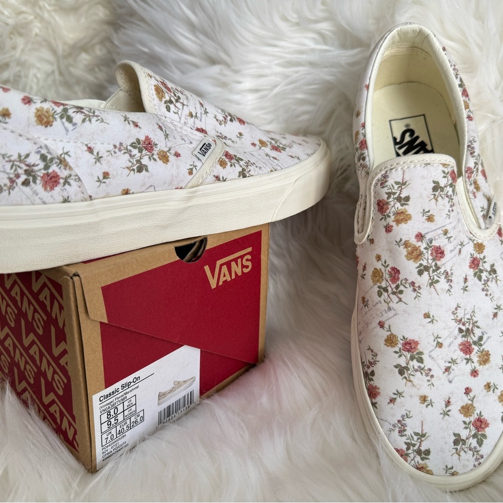 Vans White Floral Slip-On Shoes